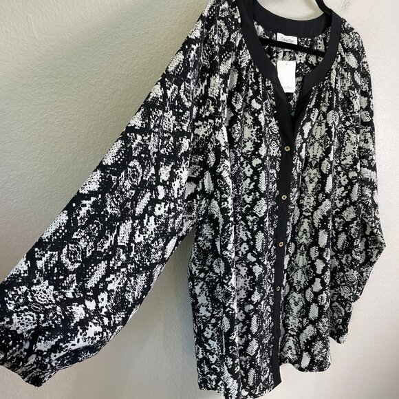 NEW Calvin Klein Womans Plus 2X Snakeskin Print Blouse Long Sleeve Shirt Top - Picture 4 of 8